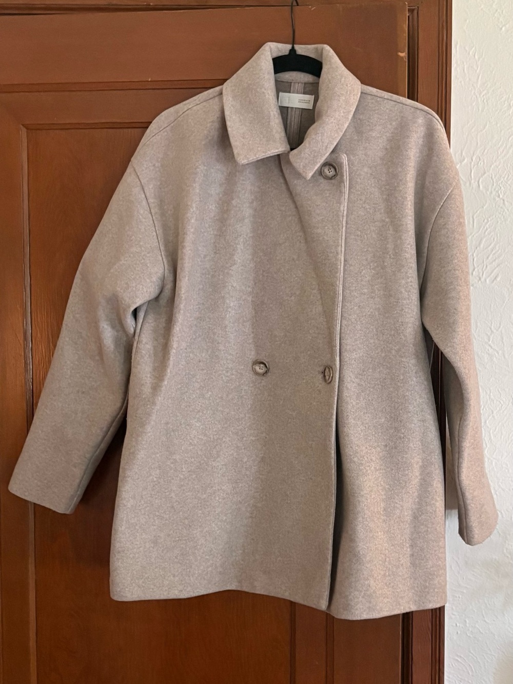 Zara Light Taupe Double-Breasted Pea Coat